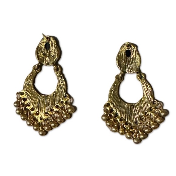 Boho Gold-Toned Statement Earrings with Black faux Onyx and chandelier accents - Picture 3 of 4